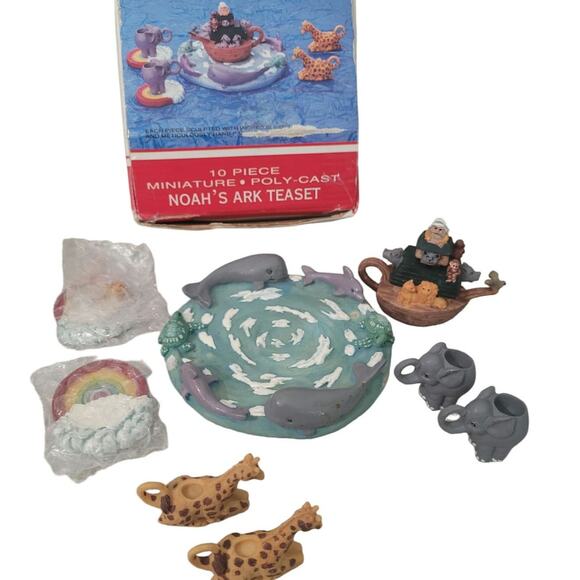 New Noah's Ark Teaset Mini 10 Piece Set Ceramic Whales Rainbow - Picture 1 of 9
